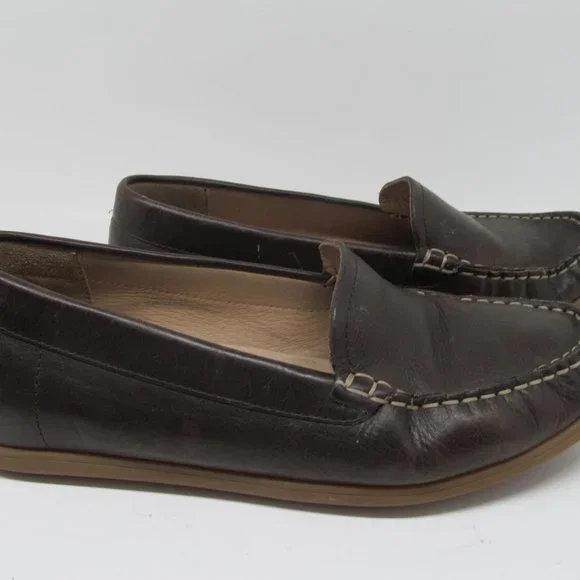 Ecco Womens Brown Leather Moc Toe Flats Loafers Size US 9.5 EUR 40 Extra Width - Picture 9 of 11